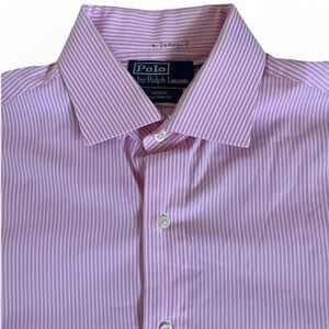 Vtg Polo Ralph Lauren 100% Cotton Classic Fit Dress Shirt 16 Pink Stripe Spread